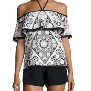 Alexis Black and White Graphic Ruffled Blouse Like New